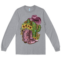 Heather Grey Pink Cowboy Boots Long Sleeve Tee - JahusDesignShop