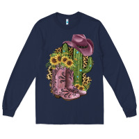 Navy Pink Cowboy Boots Long Sleeve Tee - JahusDesignShop