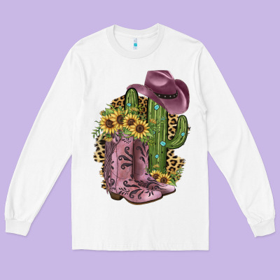 Pink Cowboy Boots Long Sleeve Tee Designed By Jahusdesignshop