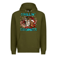 Army Green chillin with my gnomies Premium Hoodie - CowGirlArtShop