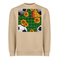 Mushroom soccer balls and sunflowers with goal nets seamless pattern Heavyweight Sweatshirt - BundleAndBundleShop
