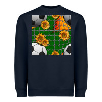 Navy soccer balls and sunflowers with goal nets seamless pattern Heavyweight Sweatshirt - BundleAndBundleShop