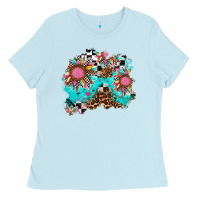 Baby Blue race sunflower patches Ladies Tee - AdoDesignShop