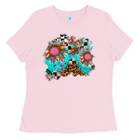 Bubblegum Pink race sunflower patches Ladies Tee - AdoDesignShop