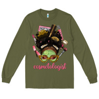 Army Green Afro Messy Bun Cosmetologist Long Sleeve Tee - BundleAndBundleShop