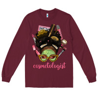 Burgundy Afro Messy Bun Cosmetologist Long Sleeve Tee - BundleAndBundleShop