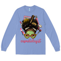 Colony Blue Afro Messy Bun Cosmetologist Long Sleeve Tee - BundleAndBundleShop
