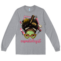 Heather Grey Afro Messy Bun Cosmetologist Long Sleeve Tee - BundleAndBundleShop
