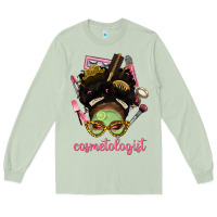 Matcha Afro Messy Bun Cosmetologist Long Sleeve Tee - BundleAndBundleShop