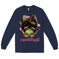 Navy Afro Messy Bun Cosmetologist Long Sleeve Tee - BundleAndBundleShop