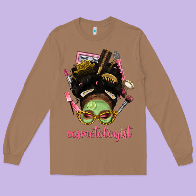 Afro Messy Bun Cosmetologist Long Sleeve Tee Designed By Bundleandbundleshop