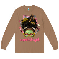 Toasted Coconut Afro Messy Bun Cosmetologist Long Sleeve Tee - BundleAndBundleShop