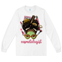 White Afro Messy Bun Cosmetologist Long Sleeve Tee - BundleAndBundleShop