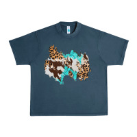 Midnight Navy cowhide leopard turquoise patch Urban Heavy Tee - AdoDesignShop
