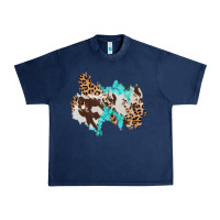 Navy cowhide leopard turquoise patch Urban Heavy Tee - AdoDesignShop