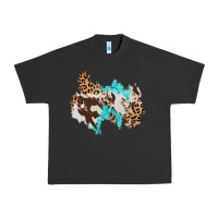 Pigment Black cowhide leopard turquoise patch Urban Heavy Tee - AdoDesignShop