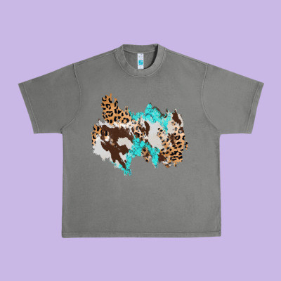 Cowhide Leopard Turquoise Patch Urban Heavy Tee Designed By Adodesignshop