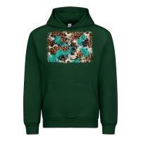 Forest Green Cowhide Turquoise Glitter Urban Hoodie - FaDigitalArtStudio