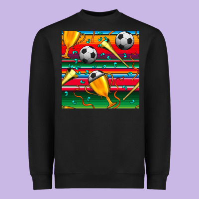 Soccer Winner Cup And Vuvuzela With Serape Seamless Pattern Heavyweight Sweatshirt Designed By Bundleandbundleshop