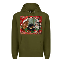 Army Green christmas heifer cow  gnomies Premium Hoodie - CowGirlArtShop