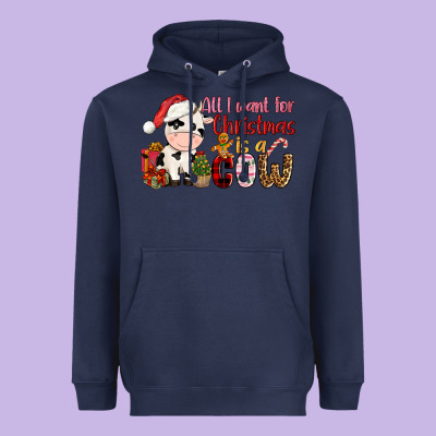 All Want For Christmas Is A Cow Heavyweight Hoodie Designed By Cowgirlartshop