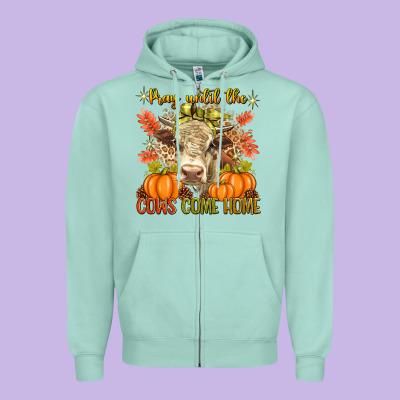 Pray Till The Cows Come Home Zipper Hoodie Designed By Texasbilliewilder