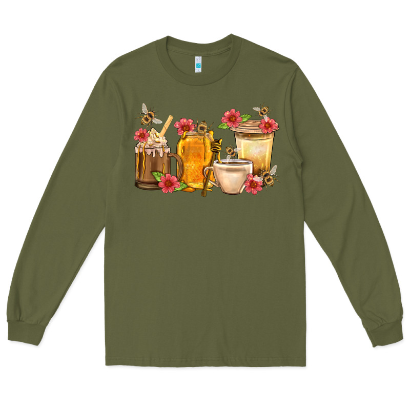 Honey And Bee With Flower Coffee Cup Long Sleeve Tee by BundleAndBundleShop | Teevron