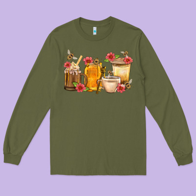 Honey And Bee With Flower Coffee Cup Long Sleeve Tee Designed By Bundleandbundleshop