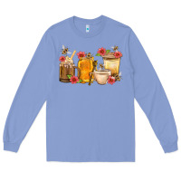 Colony Blue Honey And Bee With Flower Coffee Cup Long Sleeve Tee - BundleAndBundleShop