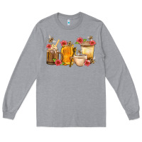 Heather Grey Honey And Bee With Flower Coffee Cup Long Sleeve Tee - BundleAndBundleShop