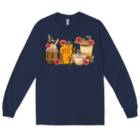 Navy Honey And Bee With Flower Coffee Cup Long Sleeve Tee - BundleAndBundleShop