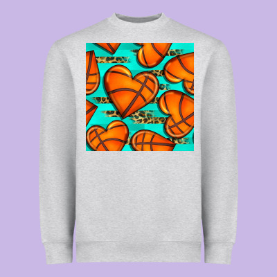 Basketball Hearts With Leopard Seamless Pattern Heavyweight Sweatshirt Designed By Bundleandbundleshop