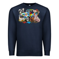 Navy Autism truck with farm animals Premium Sweatshirt - CowGirlArtShop