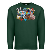 Sports Green Autism truck with farm animals Premium Sweatshirt - CowGirlArtShop