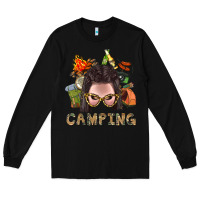 Black Camping Braid Hair Woman With Fire Bbs Long Sleeve Tee - BundleAndBundleShop