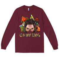 Burgundy Camping Braid Hair Woman With Fire Bbs Long Sleeve Tee - BundleAndBundleShop