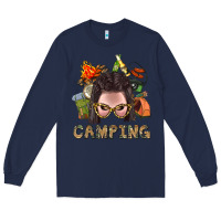 Navy Camping Braid Hair Woman With Fire Bbs Long Sleeve Tee - BundleAndBundleShop