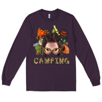 Plum Camping Braid Hair Woman With Fire Bbs Long Sleeve Tee - BundleAndBundleShop
