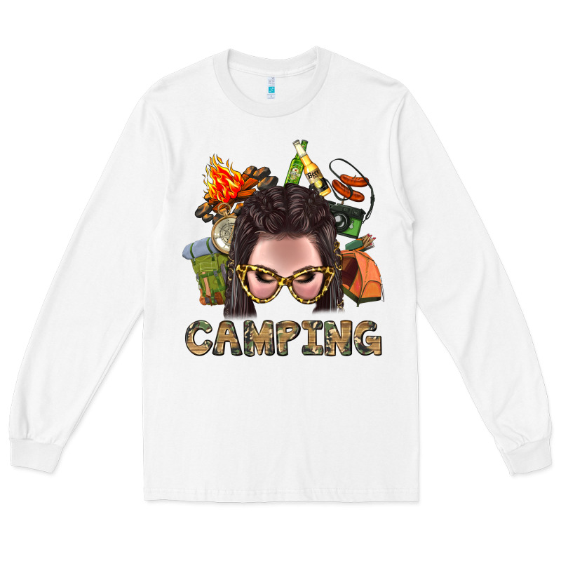 Camping Braid Hair Woman With Fire Bbs Long Sleeve Tee by BundleAndBundleShop | Teevron