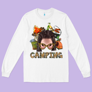 Camping Braid Hair Woman With Fire Bbs Long Sleeve Tee Designed By Bundleandbundleshop
