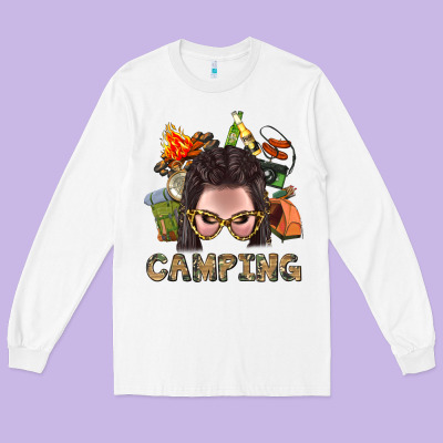 Camping Braid Hair Woman With Fire Bbs Long Sleeve Tee Designed By Bundleandbundleshop