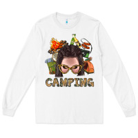 White Camping Braid Hair Woman With Fire Bbs Long Sleeve Tee - BundleAndBundleShop