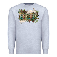 Heather Grey He lives Easter Day Premium Sweatshirt - HowdyJamesFarm