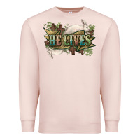 Pale Pink He lives Easter Day Premium Sweatshirt - HowdyJamesFarm