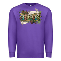Purple He lives Easter Day Premium Sweatshirt - HowdyJamesFarm