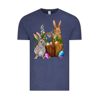 Vintage Denim Bunnys carrots eggs with basket Easter Vintage Tee - NancyCooperArtShop