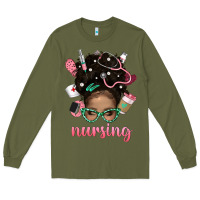 Army Green Afro Messy Bun Nursing Bbs Long Sleeve Tee - BundleAndBundleShop