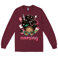 Burgundy Afro Messy Bun Nursing Bbs Long Sleeve Tee - BundleAndBundleShop