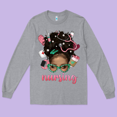 Afro Messy Bun Nursing Bbs Long Sleeve Tee Designed By Bundleandbundleshop