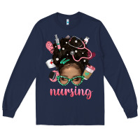 Navy Afro Messy Bun Nursing Bbs Long Sleeve Tee - BundleAndBundleShop